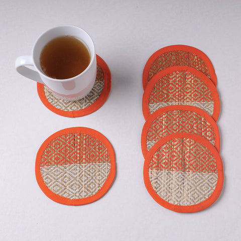  Madur Grass Round Coasters of Midnapore (Set of 6) 
