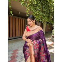 Purple - Titli Magenta Banarasi Silk Handwork Saree