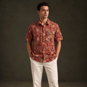 Men Half Sleeve Pedana Kalamkari Block Print Cotton Shirt 10