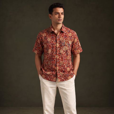 Men Half Sleeve Pedana Kalamkari Block Print Cotton Shirt 10