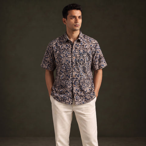 Men Half Sleeve Pedana Kalamkari Block Print Cotton Shirt 16