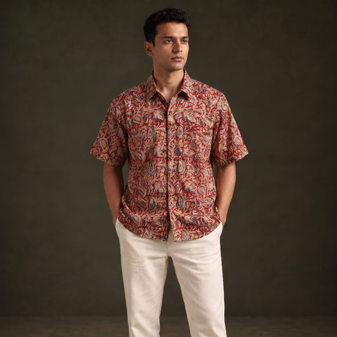 Men Half Sleeve Pedana Kalamkari Block Print Cotton Shirt 02