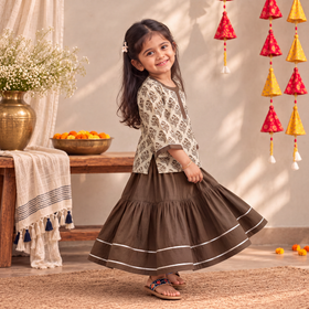 Girls Gota Work Bagh Block Print Cotton Kurta with Sharara Set (3-4 Years) 41