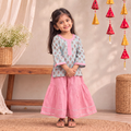 Girls Gota Work Floral Block Print Cotton Kurta with Sharara Set (3-4 Years) 39