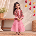 Girls Gota Work Floral Block Print Cotton Kurta with Sharara Set (3-4 Years) 36