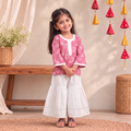 Girls Gota Work Floral Block Print Cotton Kurta with Sharara Set (3-4 Years) 16
