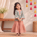 Girls Gota Work Floral Block Print Cotton Kurta with Sharara Set (3-4 Years) 40