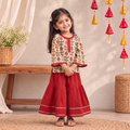 Girls Gota Work Floral Block Print Cotton Kurta with Sharara Set (3-4 Years) 17
