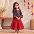Girls Gota Work Bagru Block Print Cotton Kurta with Sharara Set (3-4 Years) 50