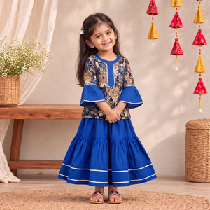 Girls Gota Work Bagru Block Print Cotton Kurta with Sharara Set (3-4 Years) 49