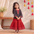 Girls Gota Work Bagh Block Print Cotton Kurta with Sharara Set (3-4 Years) 47