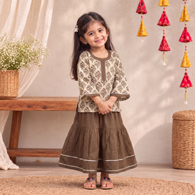 Girls Gota Work Bagh Block Print Cotton Kurta with Sharara Set (3-4 Years) 41