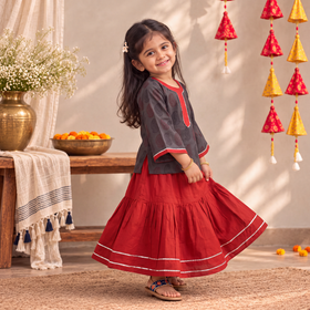 Girls Gota Work Bagh Block Print Cotton Kurta with Sharara Set (3-4 Years) 47