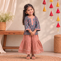 Girls gota work floral block print cotton kurta