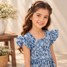 Pure Cotton Girls Tiered Frock Dress in Batik Block Prints (3-4 Years) 10