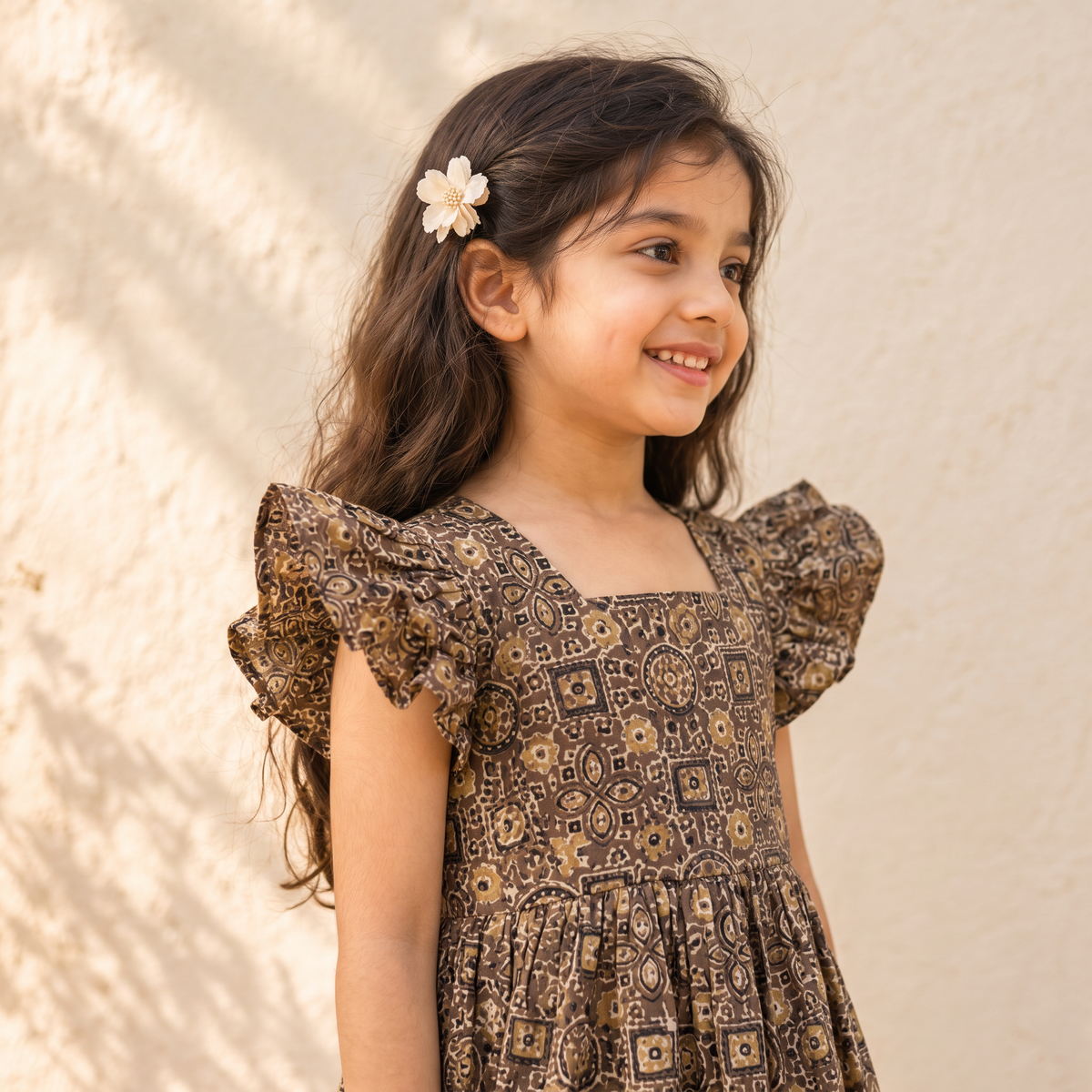 Pure Cotton Girls Tiered Frock Dress in Ajrakh Block Print (3-4 Years) 46