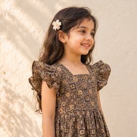 Pure Cotton Girls Tiered Frock Dress in Ajrakh Block Print (3-4 Years) 46