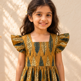 Pure Cotton Girls Tiered Frock Dress in Ajrakh Block Print (3-4 Years) 47