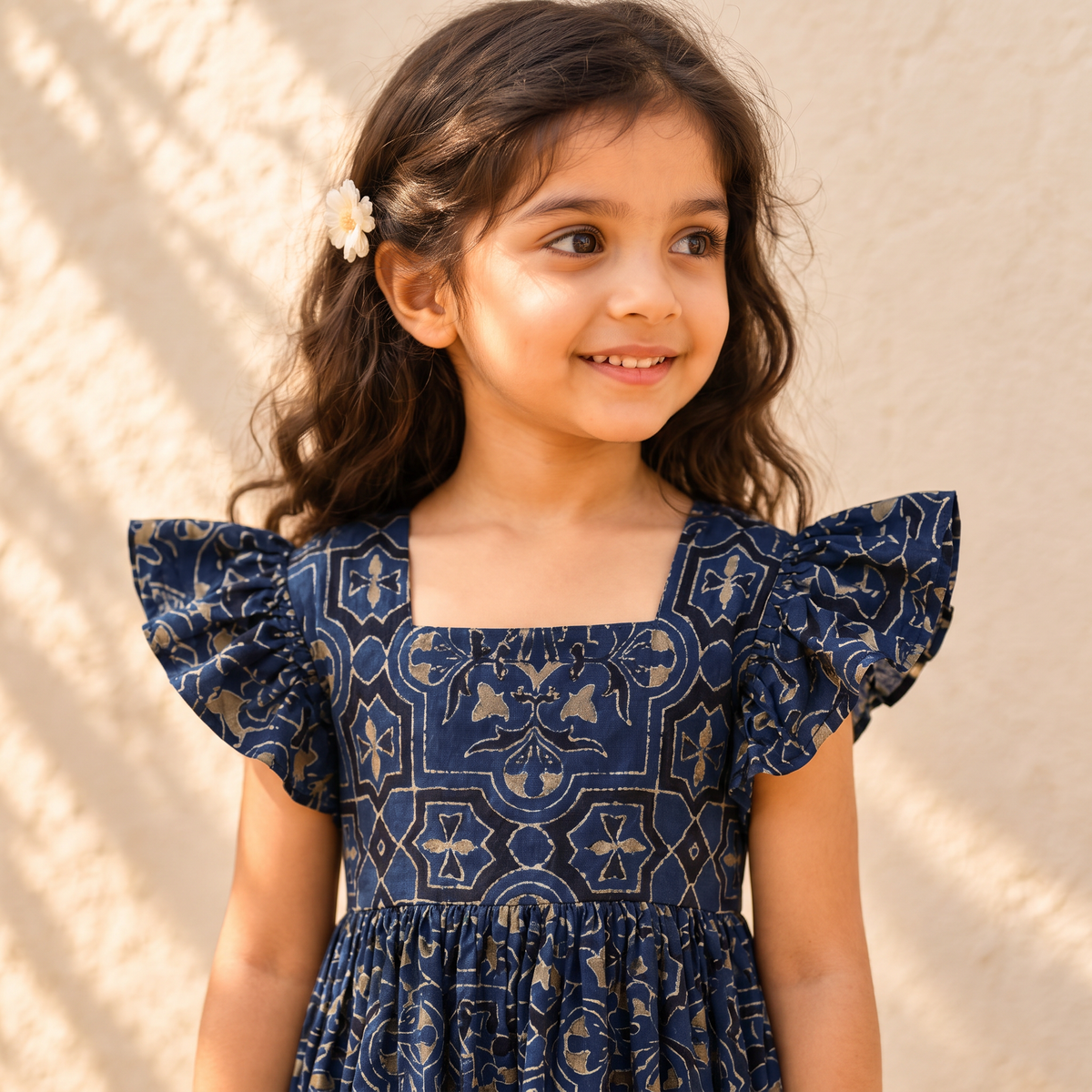 Pure Cotton Girls Tiered Frock Dress in Ajrakh Block Print (3-4 Years) 42