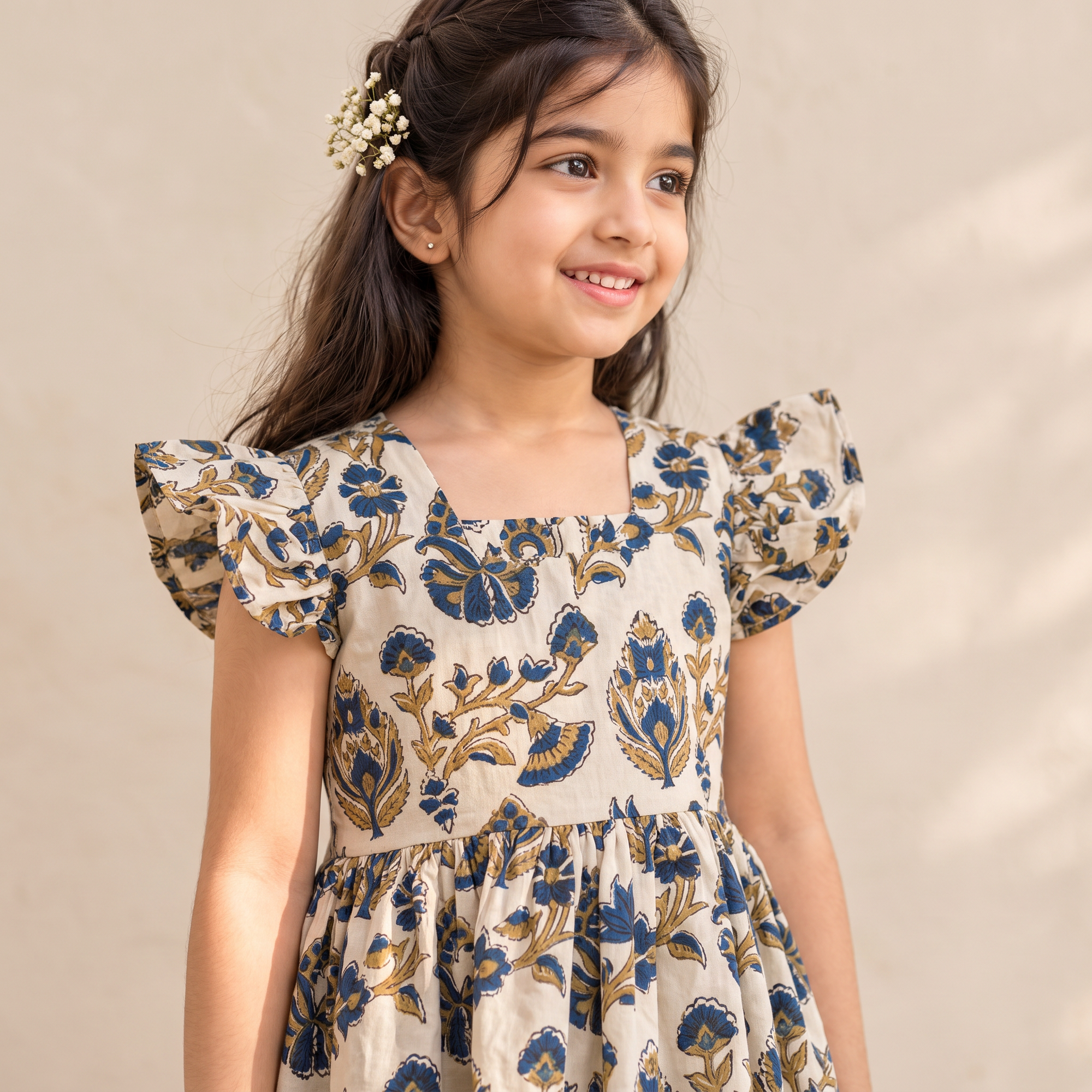 Pure Cotton Girls Tiered Frock Dress in Ajrakh Block Print (3-4 Years) 43