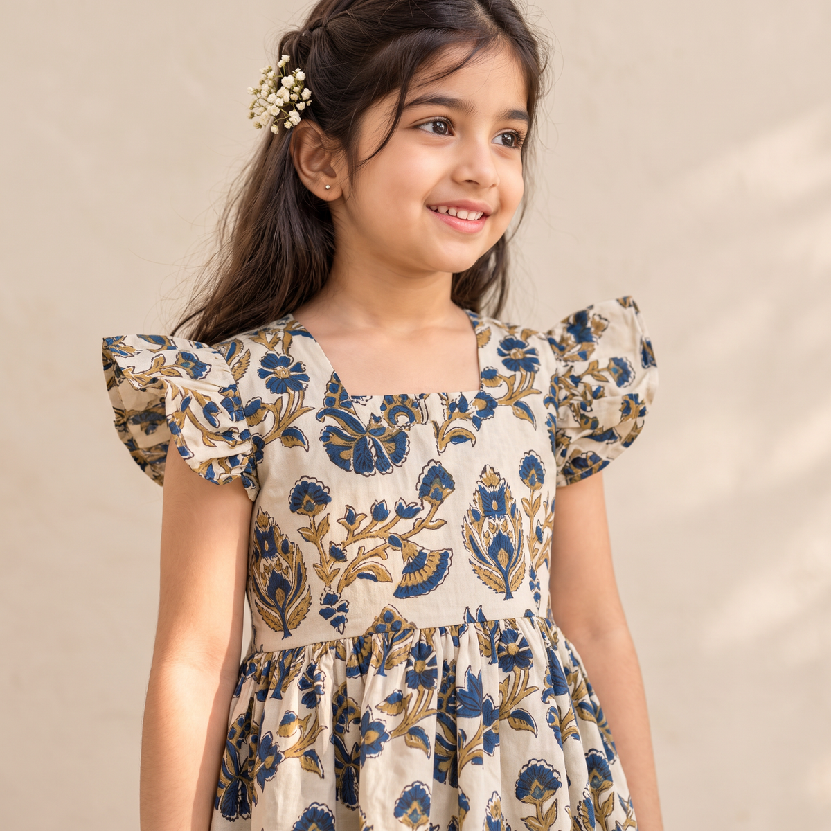 Pure Cotton Girls Tiered Frock Dress in Ajrakh Block Print (3-4 Years) 43