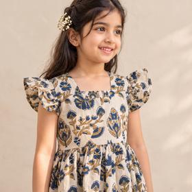 Pure Cotton Girls Tiered Frock Dress in Ajrakh Block Print (3-4 Years) 43