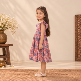 Pure Cotton Girls Tiered Frock Dress in Sanganeri Floral Prints (3-4 Years) 01