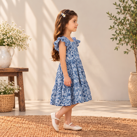 Pure Cotton Girls Tiered Frock Dress in Batik Block Prints (3-4 Years) 10
