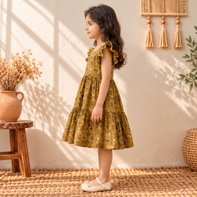 Pure Cotton Girls Tiered Frock Dress in Ajrakh Block Print (3-4 Years) 32