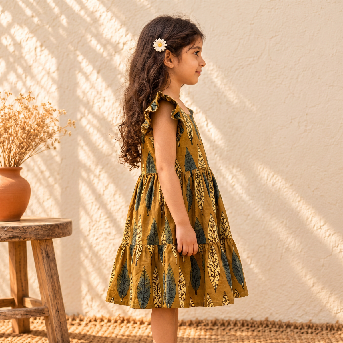 Pure Cotton Girls Tiered Frock Dress in Ajrakh Block Print (3-4 Years) 47
