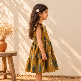 Pure Cotton Girls Tiered Frock Dress in Ajrakh Block Print (3-4 Years) 47