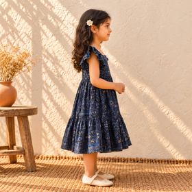Pure Cotton Girls Tiered Frock Dress in Ajrakh Block Print (3-4 Years) 42
