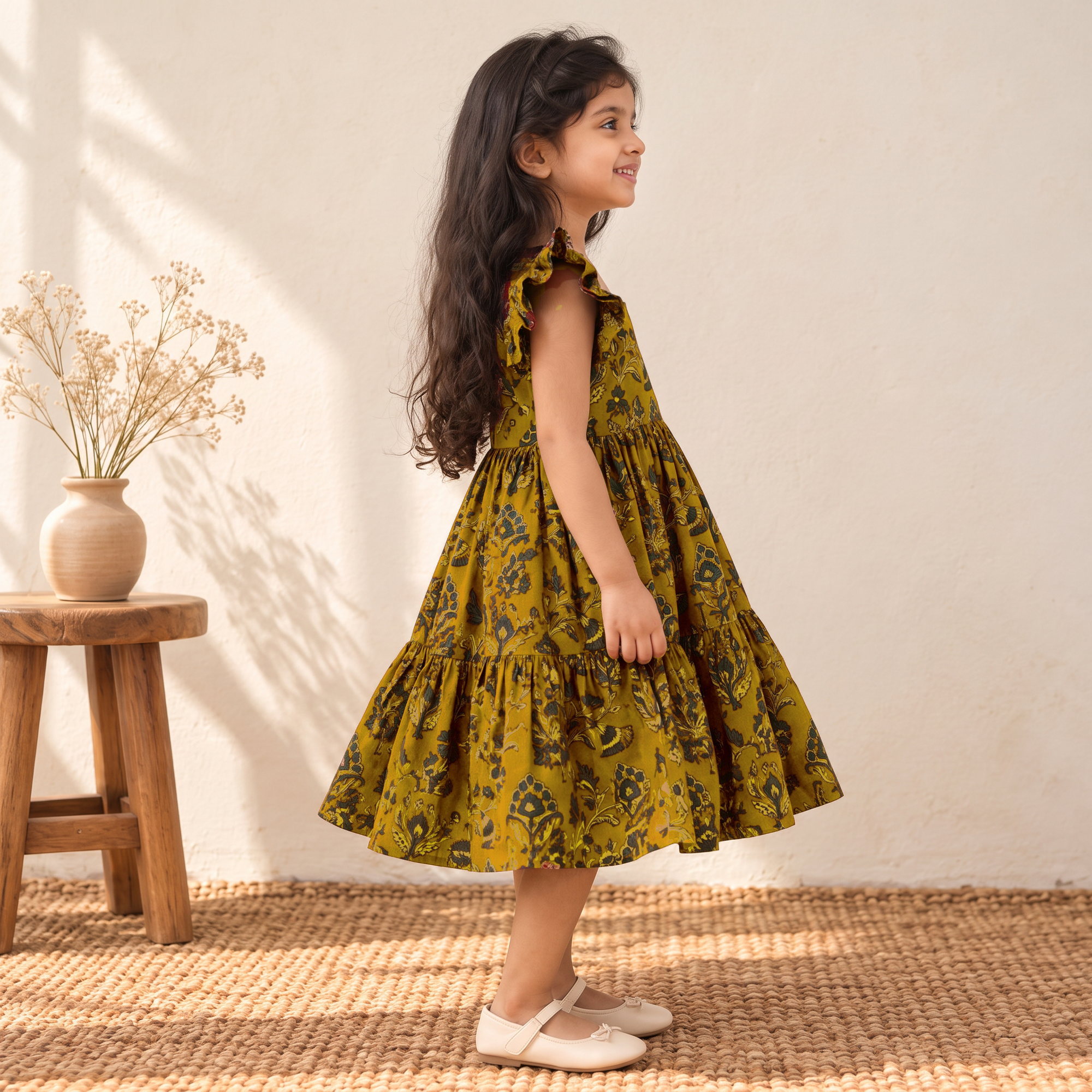 Pure Cotton Girls Tiered Frock Dress in Ajrakh Block Print (3-4 Years) 44