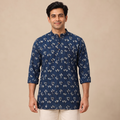 Indigo Bagru Block Print Natural Dyed Cotton Short Men Kurta 08