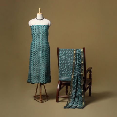 Maheshwari silk bagru dabu hand 3pc unstitched dress