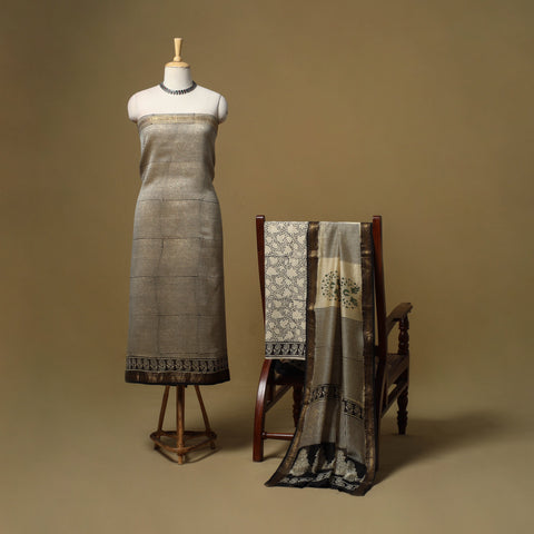 Maheshwari silk bagru hand 3pc unstitched dress material 03