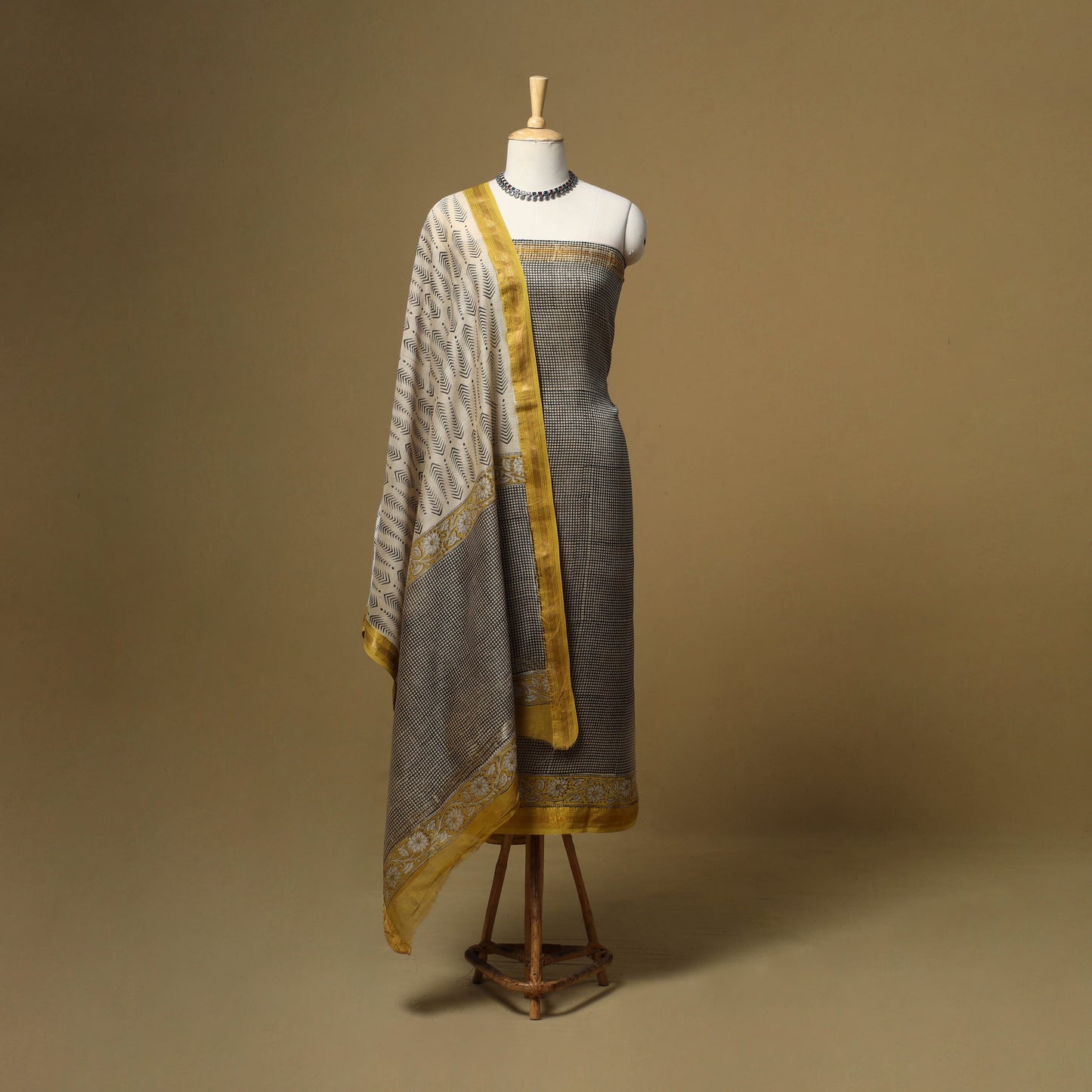 Maheshwari silk bagru hand 3pc unstitched dress material 05