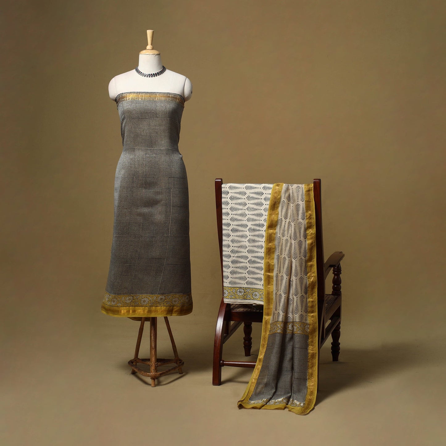 Maheshwari silk bagru hand 3pc unstitched dress material 05