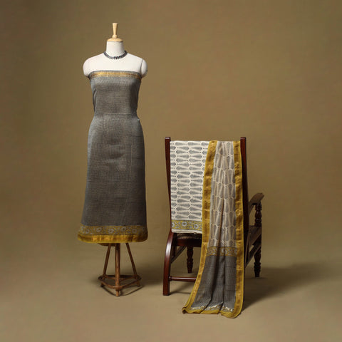 Maheshwari silk bagru hand 3pc unstitched dress material 05