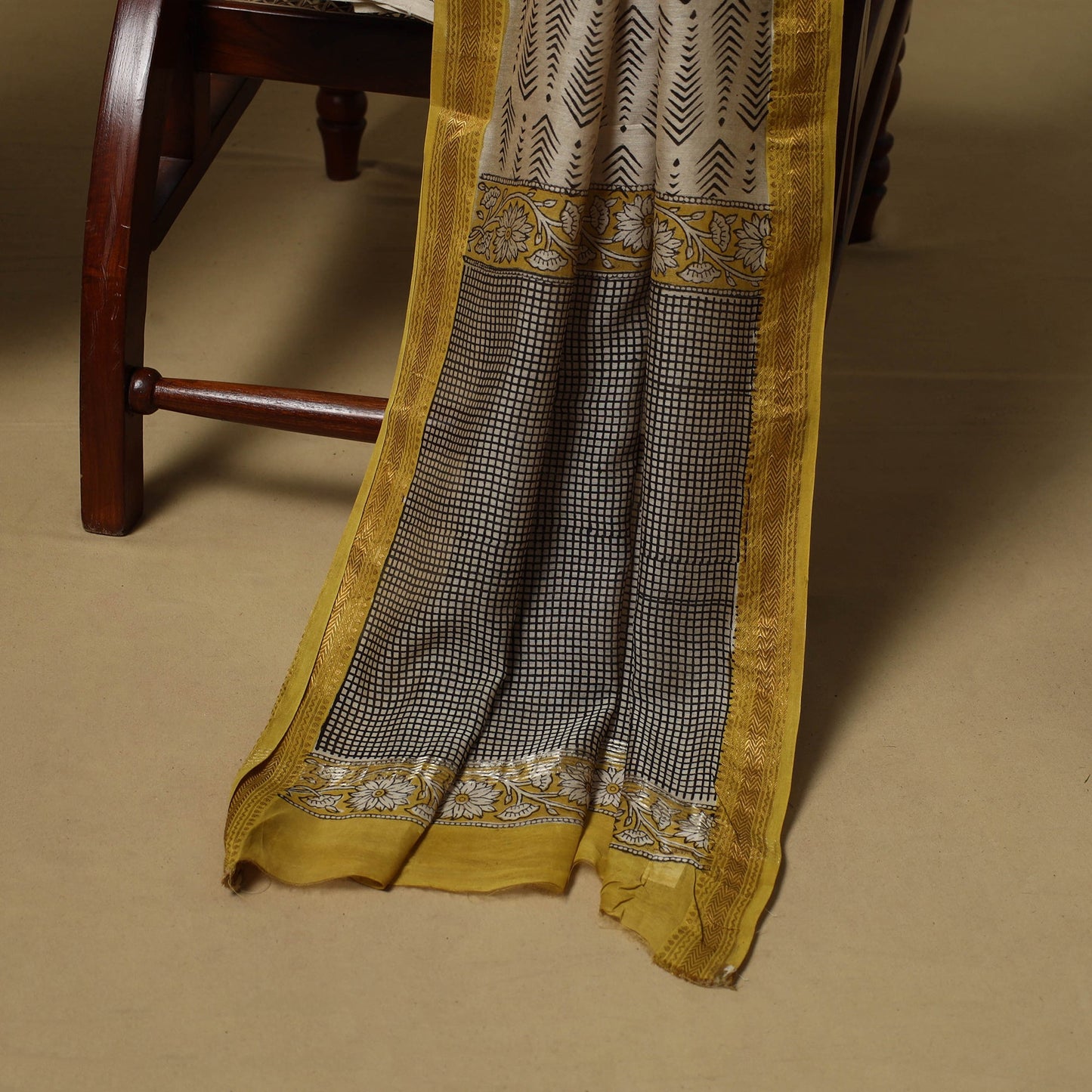 Maheshwari silk bagru hand 3pc unstitched dress material 05