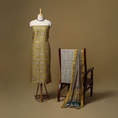 Maheshwari silk bagru hand 3pc unstitched dress material 06