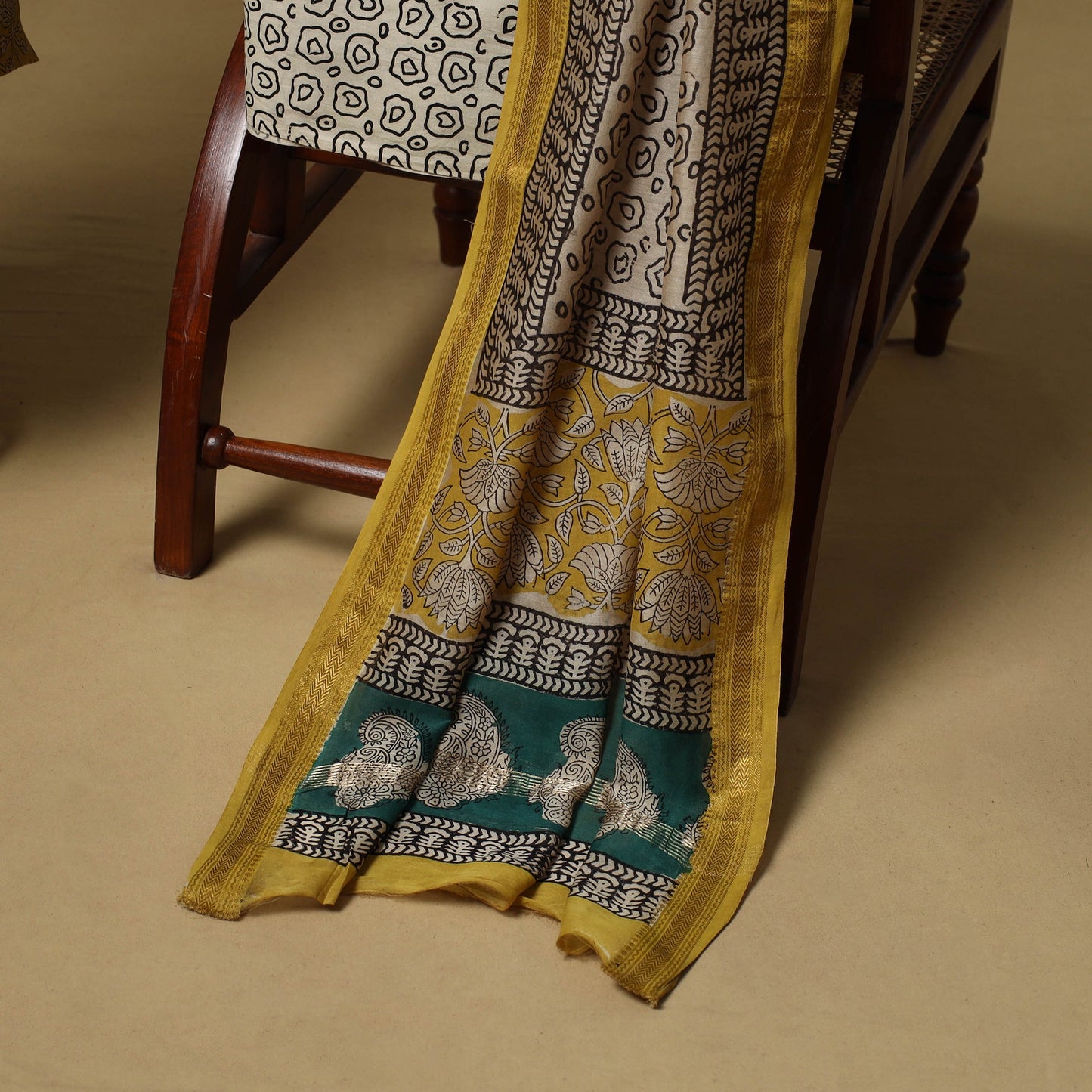 Maheshwari silk bagru hand 3pc unstitched dress material 06