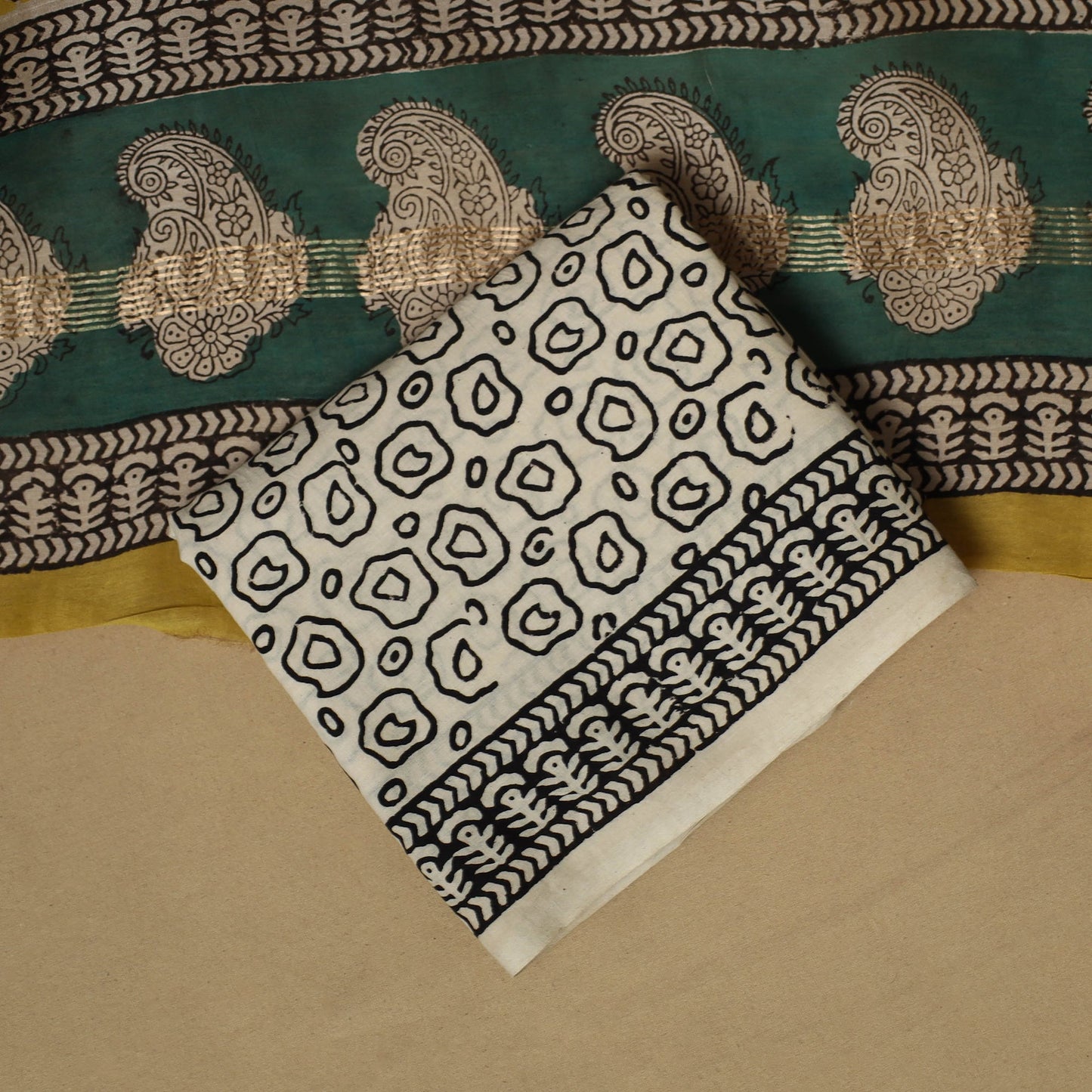 Maheshwari silk bagru hand 3pc unstitched dress material 06