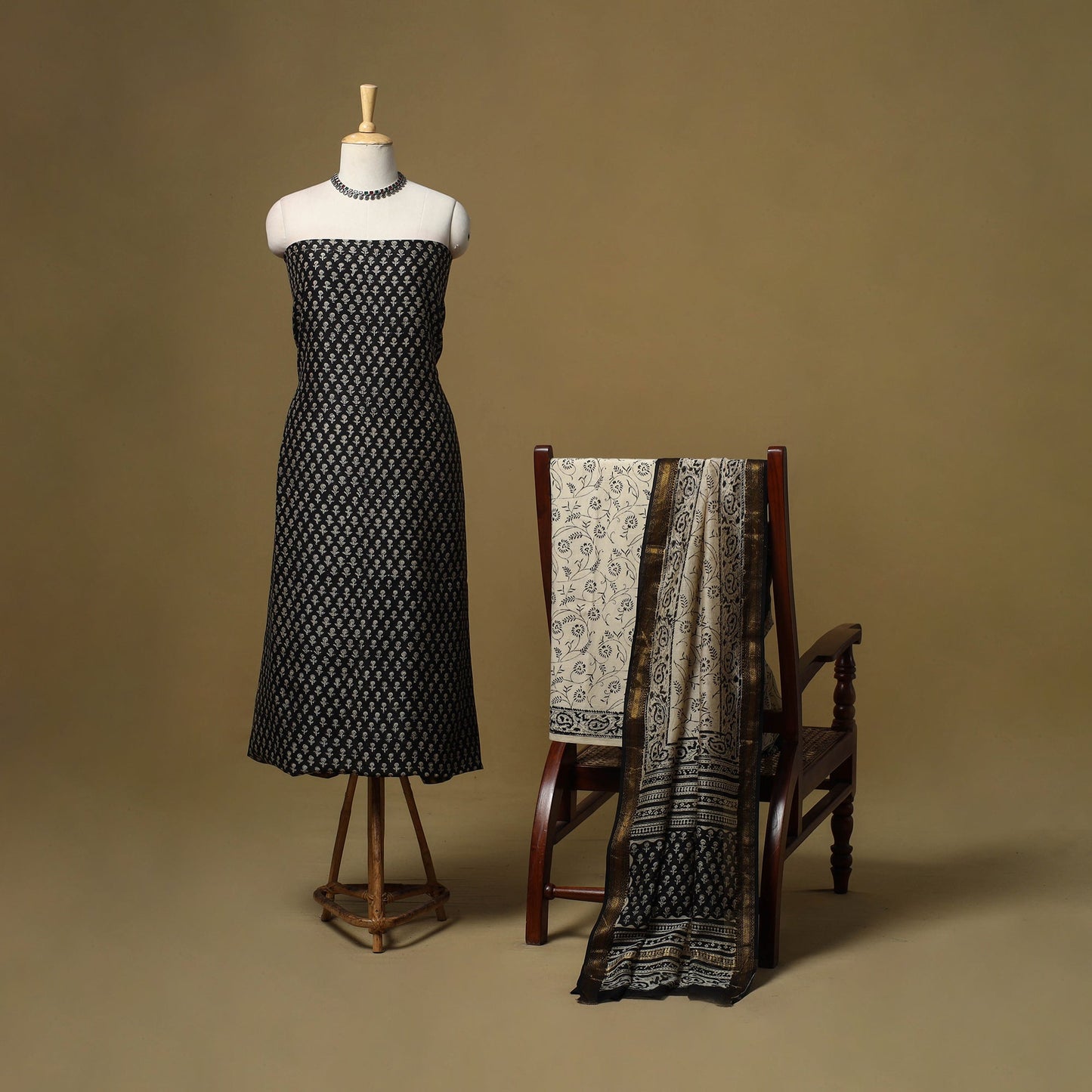 Maheshwari silk bagru hand 3pc unstitched dress material 07