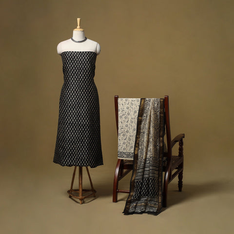 Maheshwari silk bagru hand 3pc unstitched dress material 07