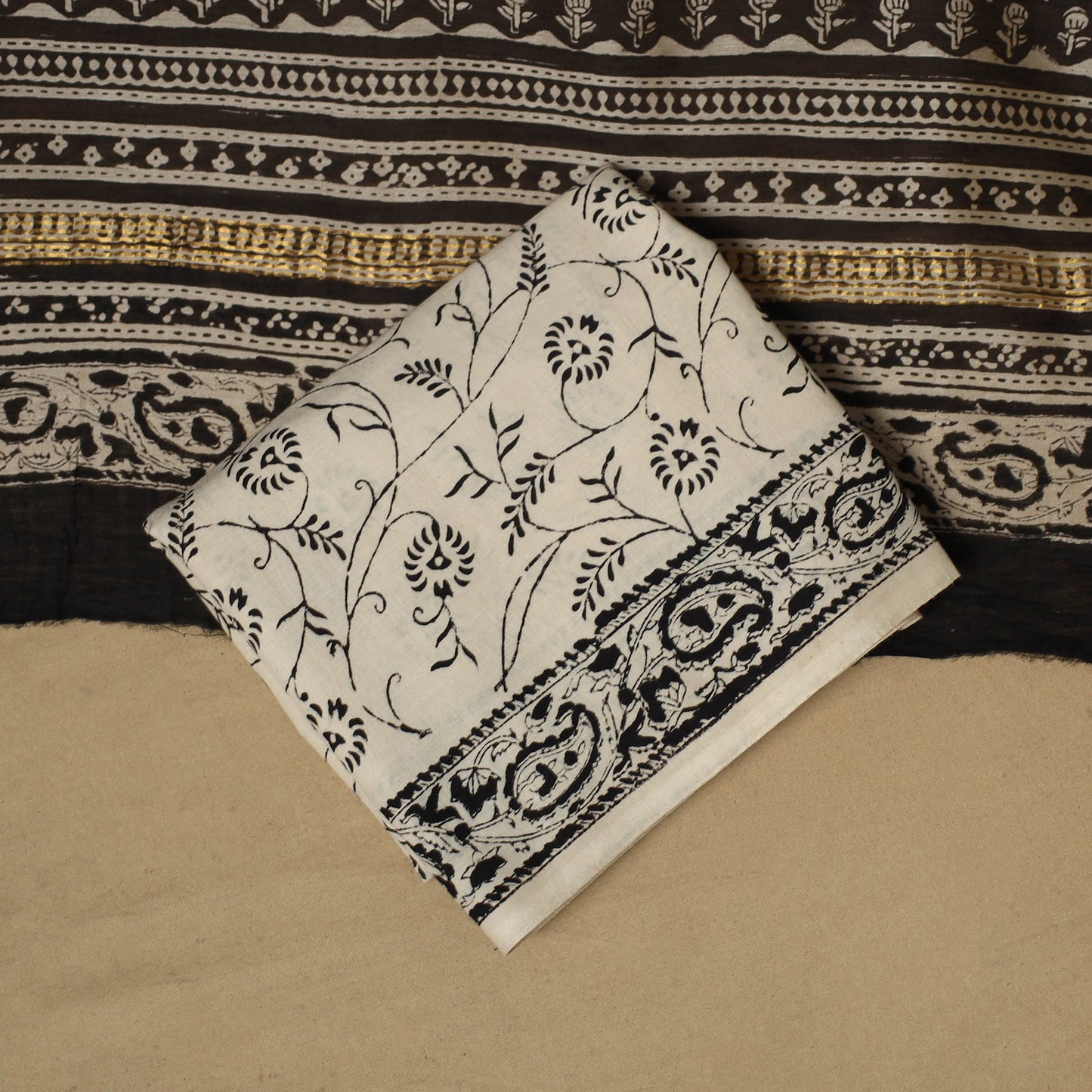 Maheshwari silk bagru hand 3pc unstitched dress material 07