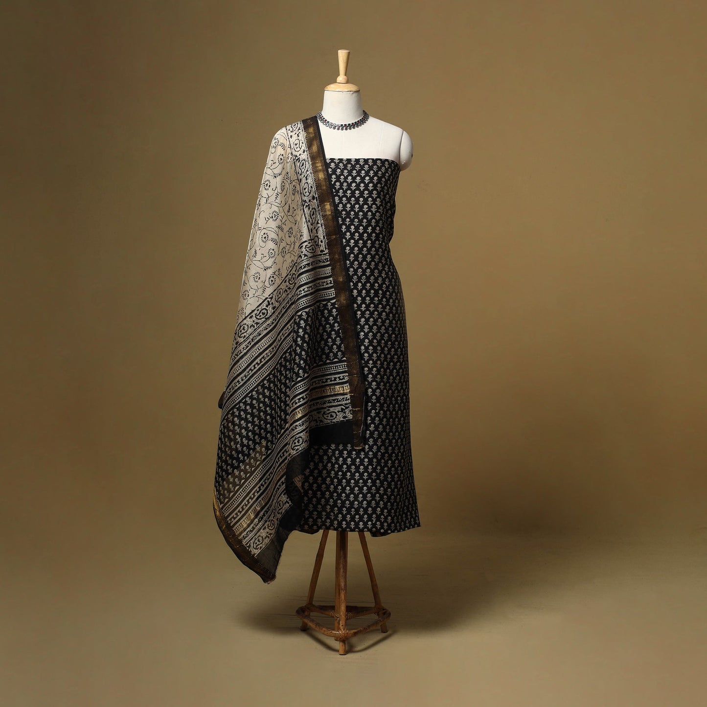 Maheshwari silk bagru hand 3pc unstitched dress material 07