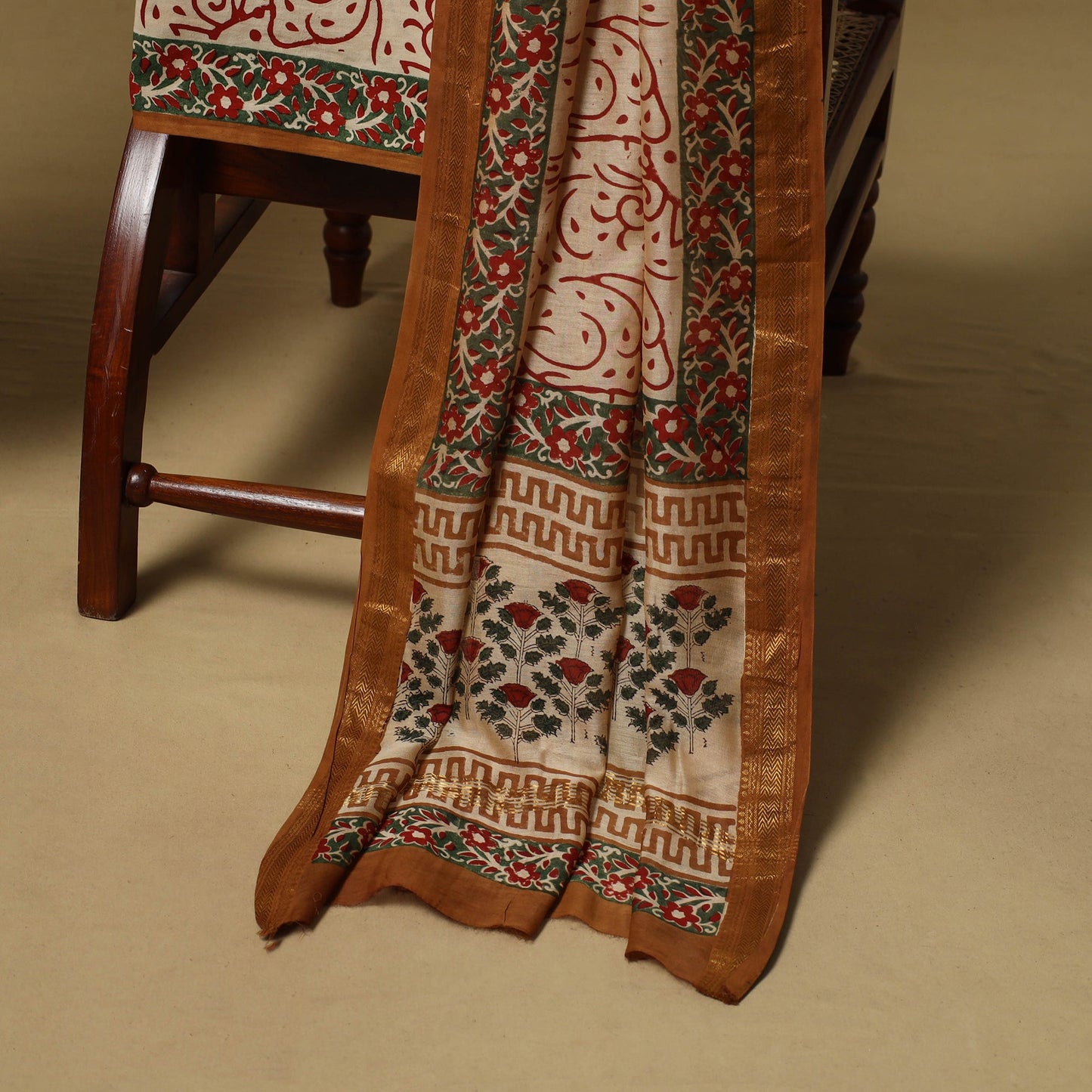 Maheshwari silk bagru hand 3pc unstitched dress material 08