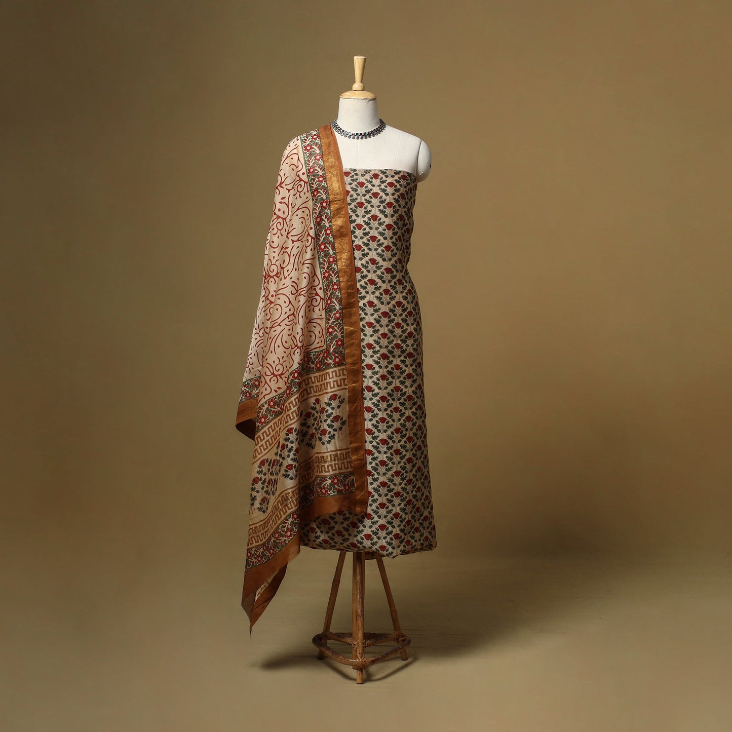 Maheshwari silk bagru hand 3pc unstitched dress material 08