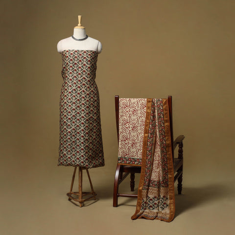 Maheshwari silk bagru hand 3pc unstitched dress material 08